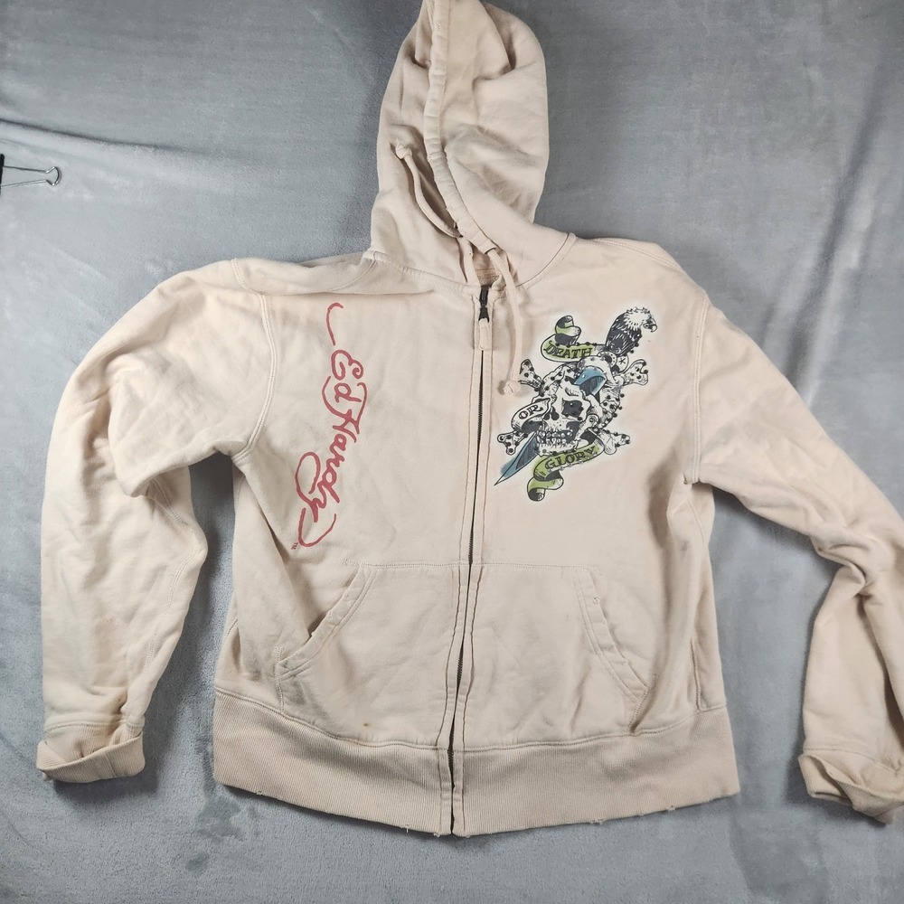 Ed Hardy By Christian Audigier Zip-up Hoodie L Poker "Play On" Rhinestone Y2K